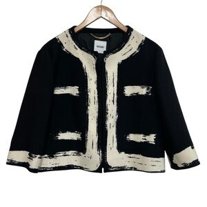 Moschino Black Italian Wool White Brush Stroke Jacket Cropped Size 8